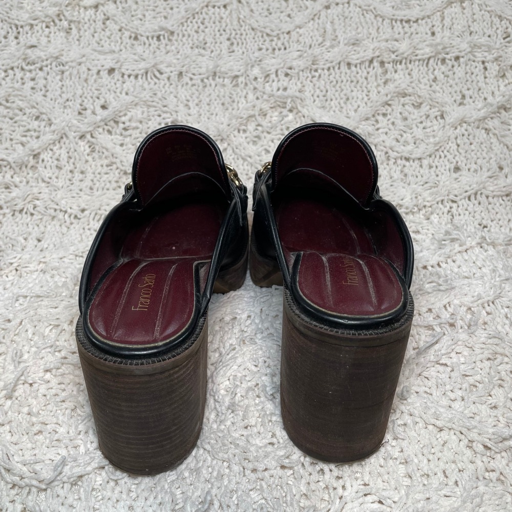 Franco Sarto Katra Black Platform Clog Mules Gold Chain Link Loafer‎ Heel 8M - Picture 5 of 9